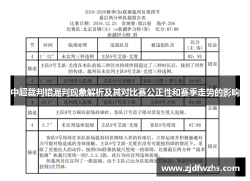 中超裁判错漏判现象解析及其对比赛公正性和赛季走势的影响